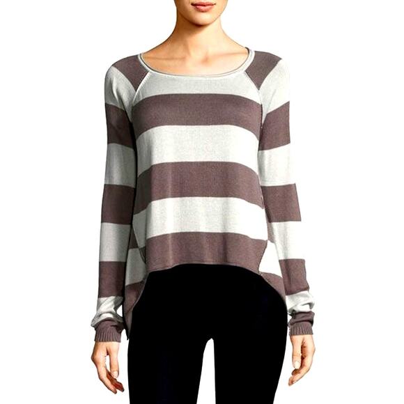 LA Made Jenn Raglan Sweater XS Muted Purple Gray Wide Stripe Cozy Pullover NWT - Picture 1 of 9
